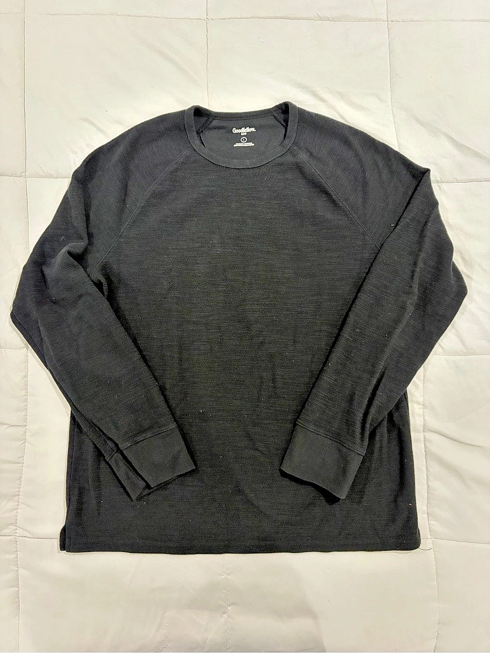 Goodfellow & Co Waffle Knit Thermal Long Sleeve Crewneck Shirt Black Large